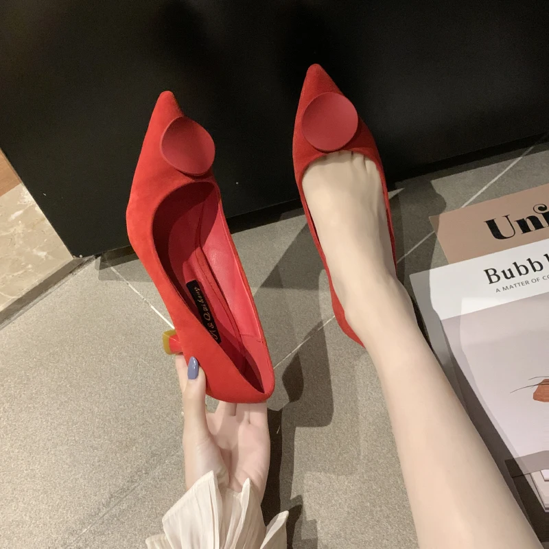 

Elegant High Heel Shoes Women Suede Pointed Toe Women Pumps 6 Cm Thin High Heel Ladies Shoes Red Black Beige Stiletto Heels