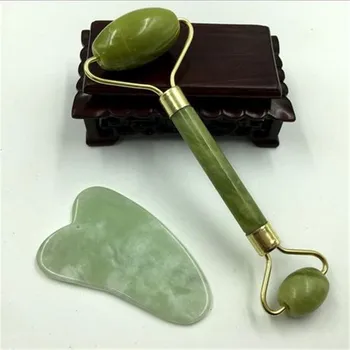 

1 Set Portable Double Head Facial Slim Massage Roller + Scraper Jade Face Slimming Body Neck Massage Tools Nature Face Sliming