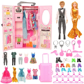 43 artículos/lote de juguetes para niños = armario + 42 accesorios para muñecas, zapatos de vestir, gancho para bolsas, muebles para Barbie