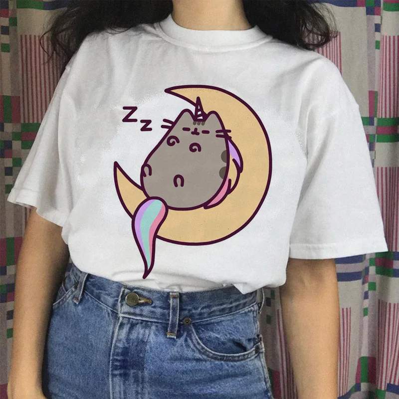 Футболка pusheen cat, harajuku, женская футболка, женская футболка, забавная одежда, эстетическая футболка, Топы, футболка с рисунком, 90s