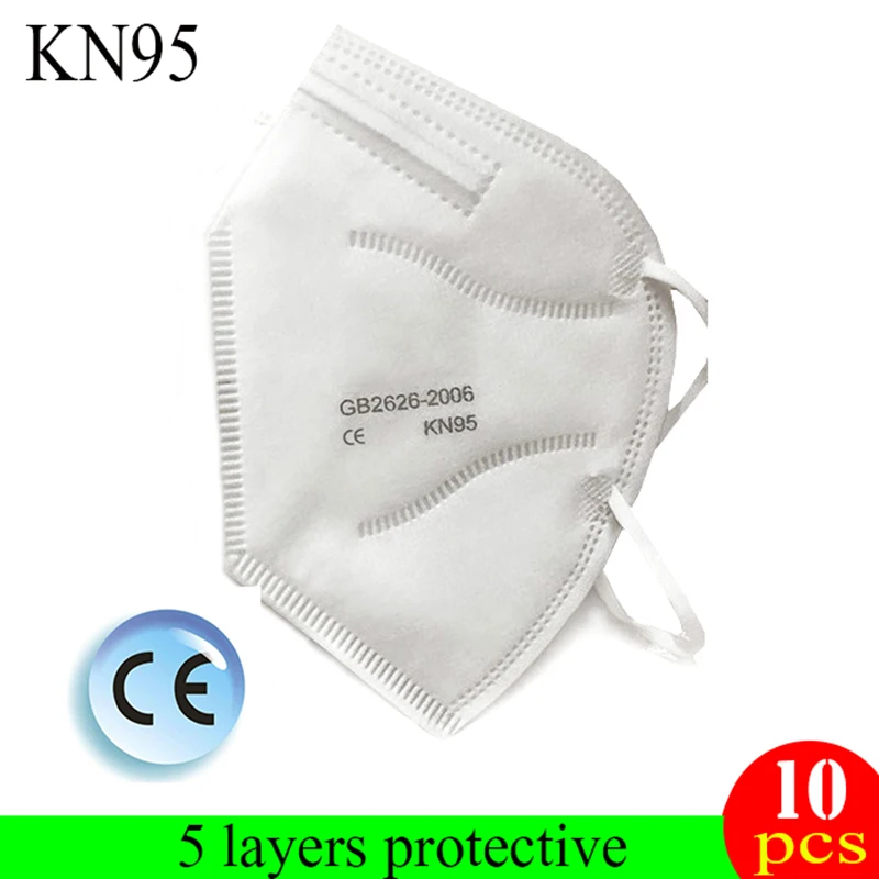

10Pcs/bag KN95 95% Air Cleaning Rate Safety Face Cover Respirator Reusable 5 Layer Filtration Anti-Dust mask