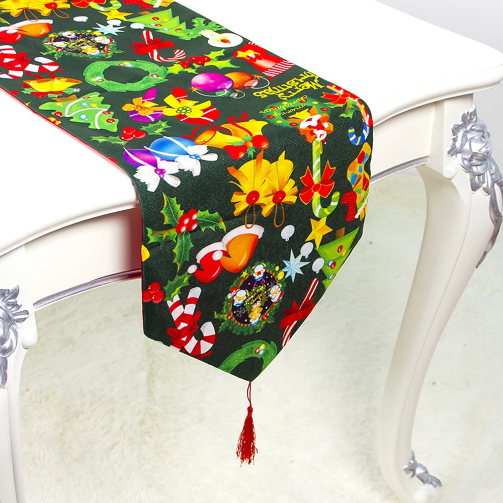 Christmas Table Runner Elk Snowman Xmas Tablecloth Home Party Decor 35*180cm Christmas Display Landscape Layout