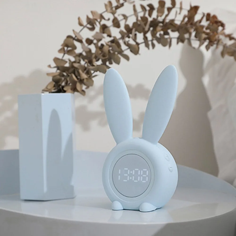 Portable Cute Rabbit Shape Digital Alarm Clock With Led Sound Night Light Function Table Wall Clocks For Home Decoration
