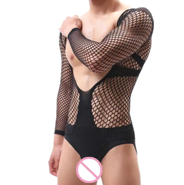 Men's Exotic Pajamas Male Underwear Sexy Jumpsuit Hot Man Sleepwear Sexy Lingerie Mens Fishnet Bodysuit for Happy Husband Gift