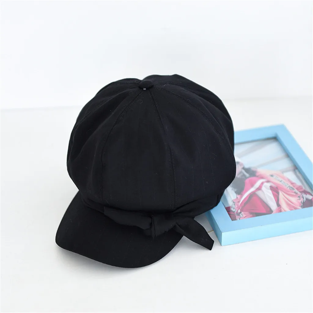 Женская хлопковая кепка для мальчика, шапка в полоску с бантом, модная осенне-зимняя женская шапка, повседневная верхняя одежда