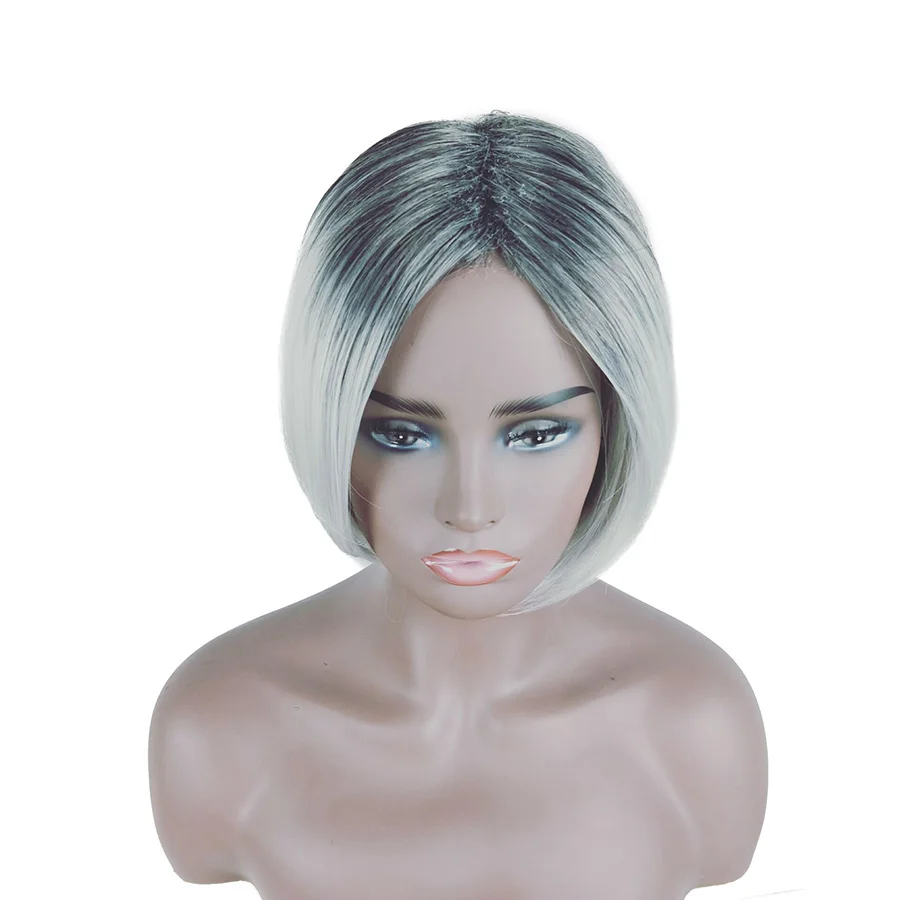

Beauty On Line Synthetic Wigs Ombre Black To Grey Hair Bob Style Short Wigs for Women 10 INCH With Middle Part