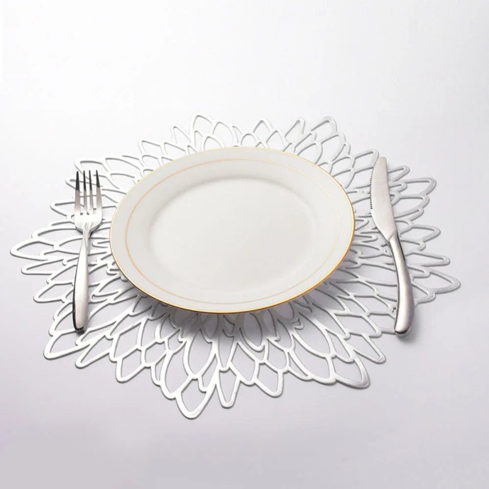 PVC Placemat Coaster Pads Table Bowl Mats Plastique Creux Pad Placemat For Dining Table Hollow Pad Rond Baroque Silver 38*38CM PVC Placemat Coaster Pads Table Bowl Mats Plastique Creux Pad Placemat For Dining Table Hollow Pad Rond Baroque Silver 38*38CM