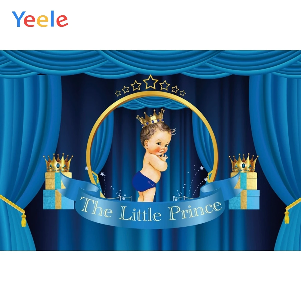 

Yeele Baby Shower Backdrop Blue Curtain Newborn Boy Prince Birthday Custom Blue Photography Background Vinyl For Photo Studio