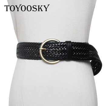 

New Braided Belt Fashion Casual Stretch knitted PU Belt Luxury Classic Handmade Durable Round Pin Buckle Black Belt TOYOOSKY