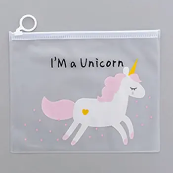 

Transparent Cute Girl Heart Ring File Bag Creative Unicorn Small Fresh Pink Leopard Student Storage Bag