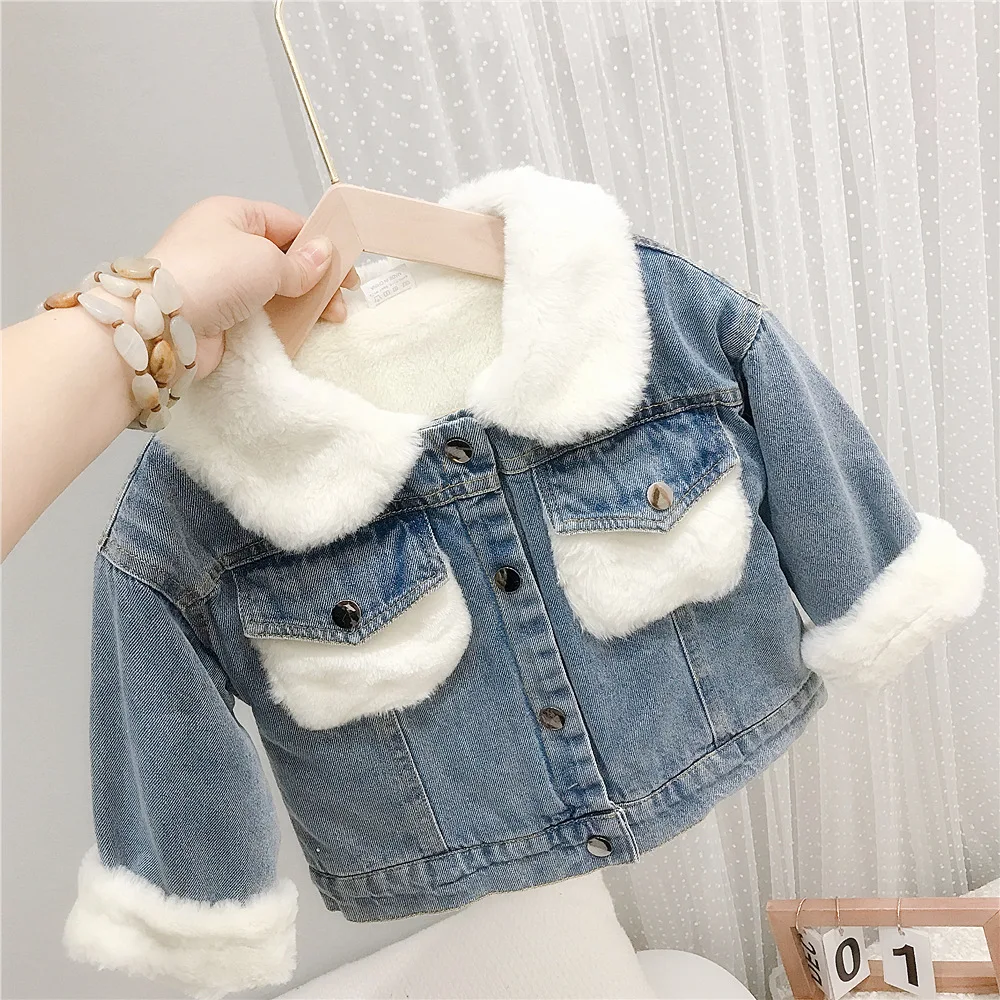 

Winter Kids Girls Jackets Fashion Casual Children's Padded Coats Plus Velvet Warm Toddler Outerwear Infant Baby Girls Clothes