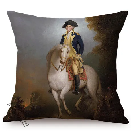 Oil Painting Art Great Celebrity General Costume Equestrian Portrait Design Sofa Throw Pillow Case Home Decorative Cushion Cover K165-2