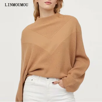 

Autumn new women's fashion sweater solid color round neck pullover bat sleeves loose casual sweater