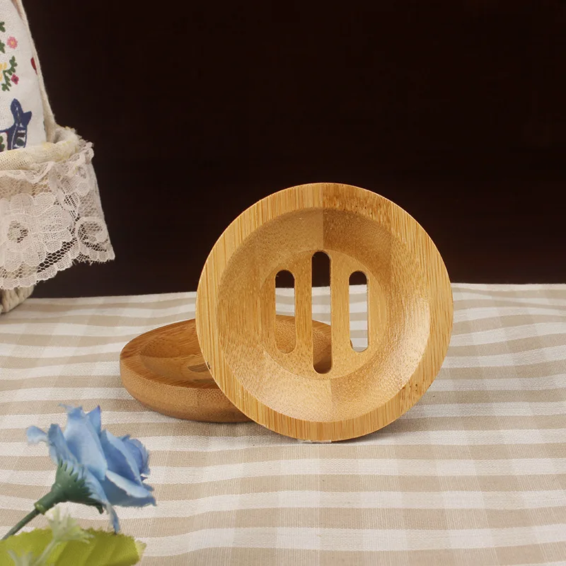

Natural Wooden Bamboo Soap Dish Wooden Soap Bathroom Shower Round Shape Storage Support Plate Stand Wood Box