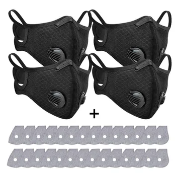 

4PC Mouth Mask with 28 Filters Anti Dust PM2.5 Mask Face Cover Reusable Air Purifier Breathable Valves Mask Cycling Mask masken