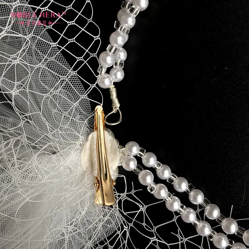 Bridal Pearl Veil Adjustable Mesh Belt Hair Accessories Wedding Headband Headdress