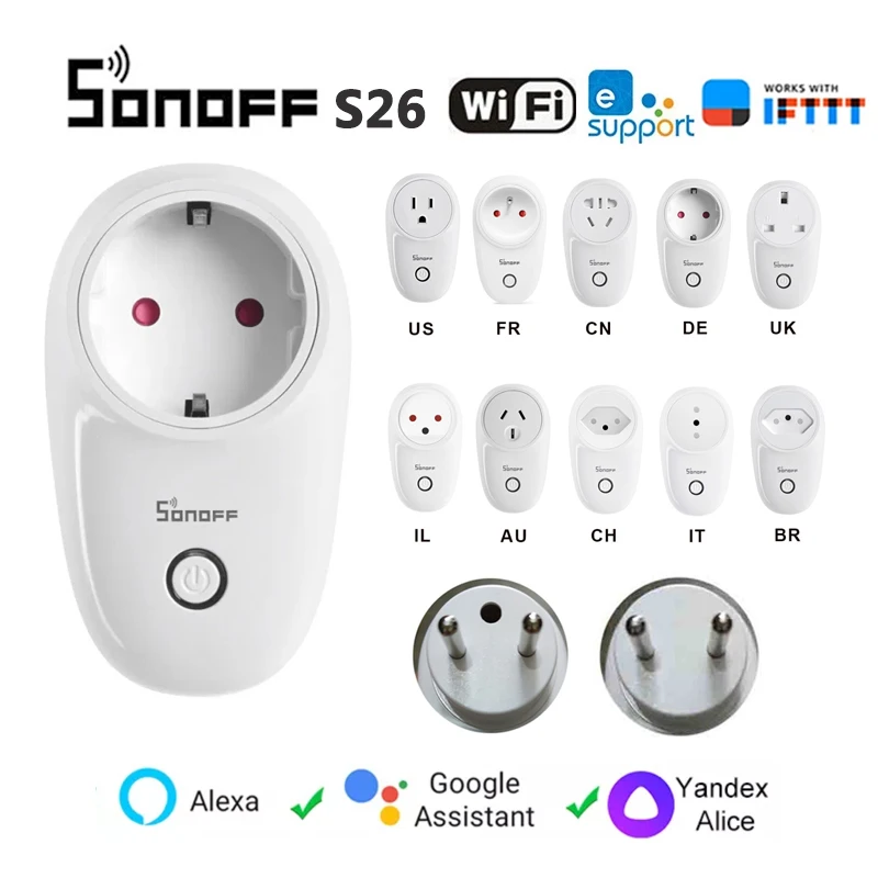 SONOFF Plug EU/CH/BR/UK/FR/US S26 WiFi Smart Socket Home Automation Module For eWelink Alexa Google Yandex Alice | Электроника