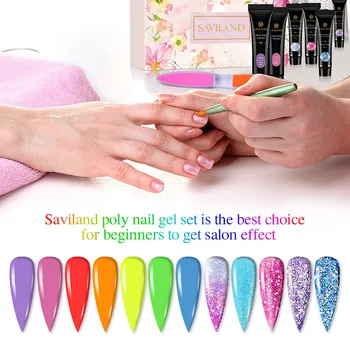 

Saviland Neon Rainbow Poly Nail Gel Kit Glitter Poly Nail Extension Gel Set Builder Gel Jelly Acrylic Gel 12 Color Manicure Set