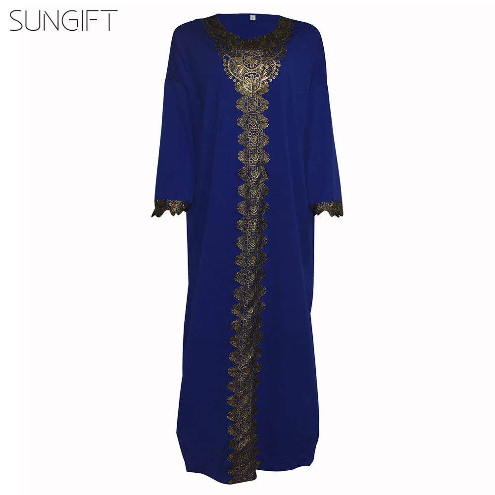 SUNGIFT африканская Дашики, традиционная одежда, мусульманский стиль, полурукав, халат, круглый вырез, синий, красный, этнический узор, вышивка