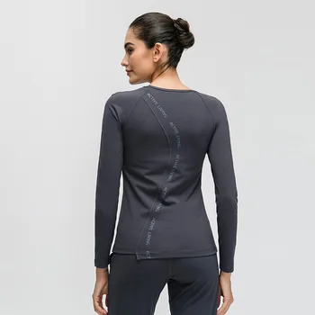 

Naked Long-sleeved Yoga Suit With Chest Pad Letter Printing Fitness Sports Top Female Jersey Mujer Camisa Feminina T-shirt Women