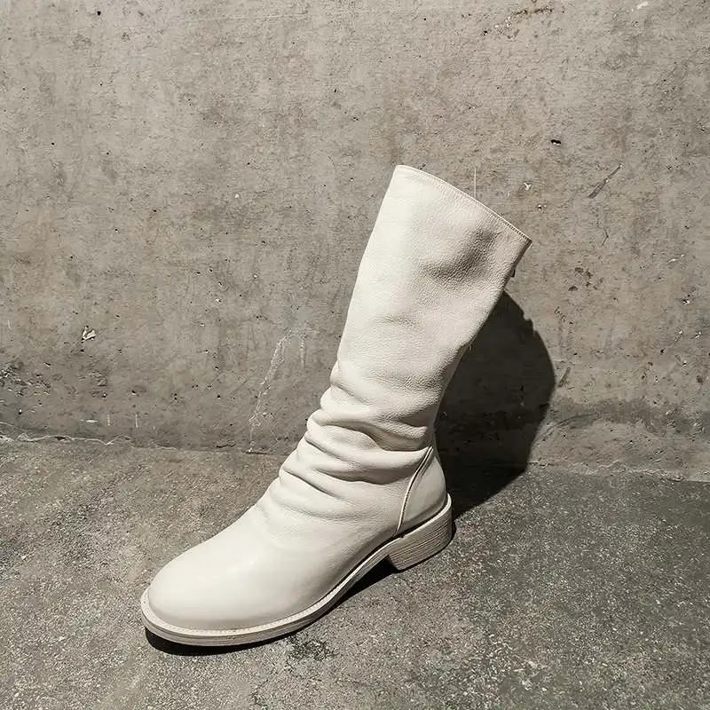 Brand high heels shoes women's boots genuine leather superstar zipper winter thick low heels European stovepipe mid-calf boots