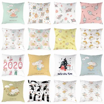 

Cartoon Style Cushion Cover Sofa Pillow Covers Peach Skin Decorative Rat Pattern Pillowcase Home Decor 45*45cm