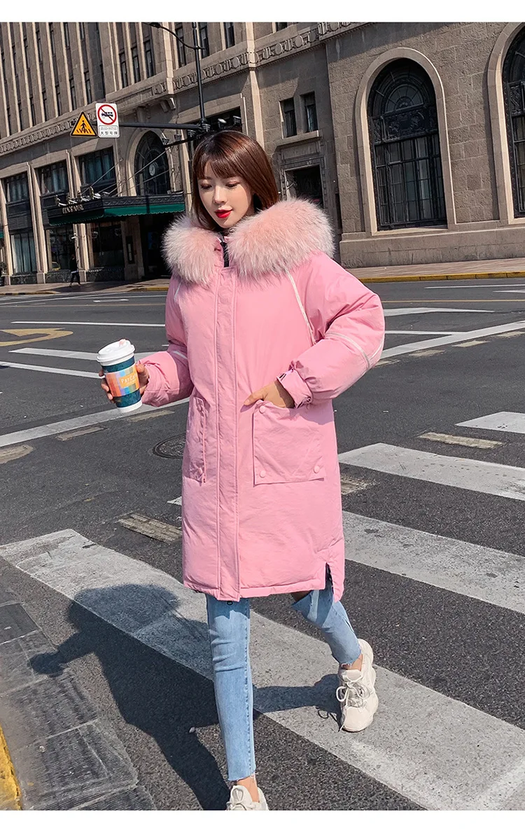 New Full Women Winter Jacket Hood Design Thick Coat Cotton Parka Style Jackets Fur Collar BLueY170016