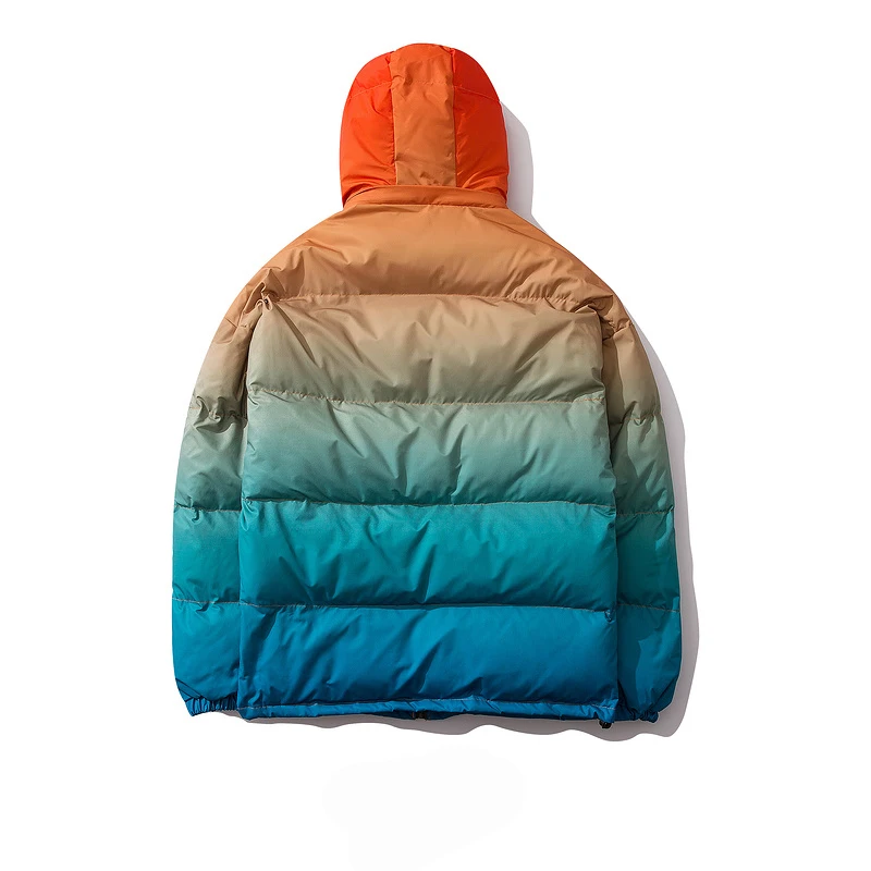Men Winter Hip Hop Hooded Jacket Coat Streetwear Harajuku Gradient Color Thick Warm Padded Parka Outwear Sports Overcoat