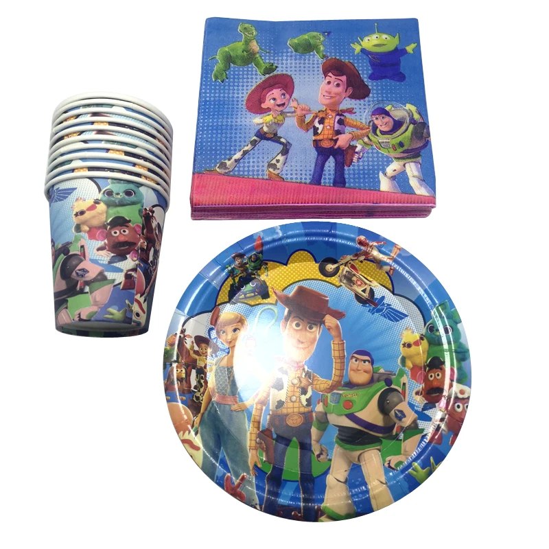 

60PCS Happy Birthday Party Dishes toy story Kids Boys Favors Paper Plates Cups Decoration Napkins Baby Shower Tableware set