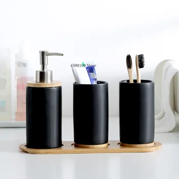 

Black matt ceramic bathroom accessories set soap dispenser / toothbrush holder bathroom kitchen utensils storage container