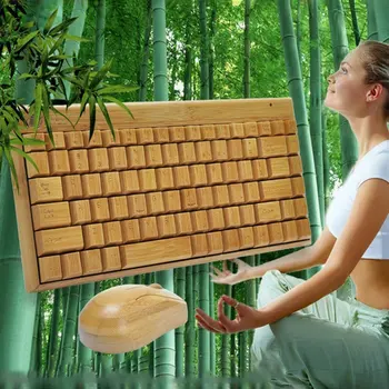 4G Bamboo Wireless Keyboard And Mouse Combo Natural Wood Handmade Computer Keyboard Plug And Play For Home Office Use e 3lue k825 2 4g wireless keyboard mouse kit black