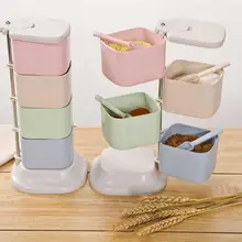 Многофункциональный пластмассовые для приправ коробка Кухня организатор ящик Творческий 4-х цельные вращающийся специй Приправа Контейнер для хранения