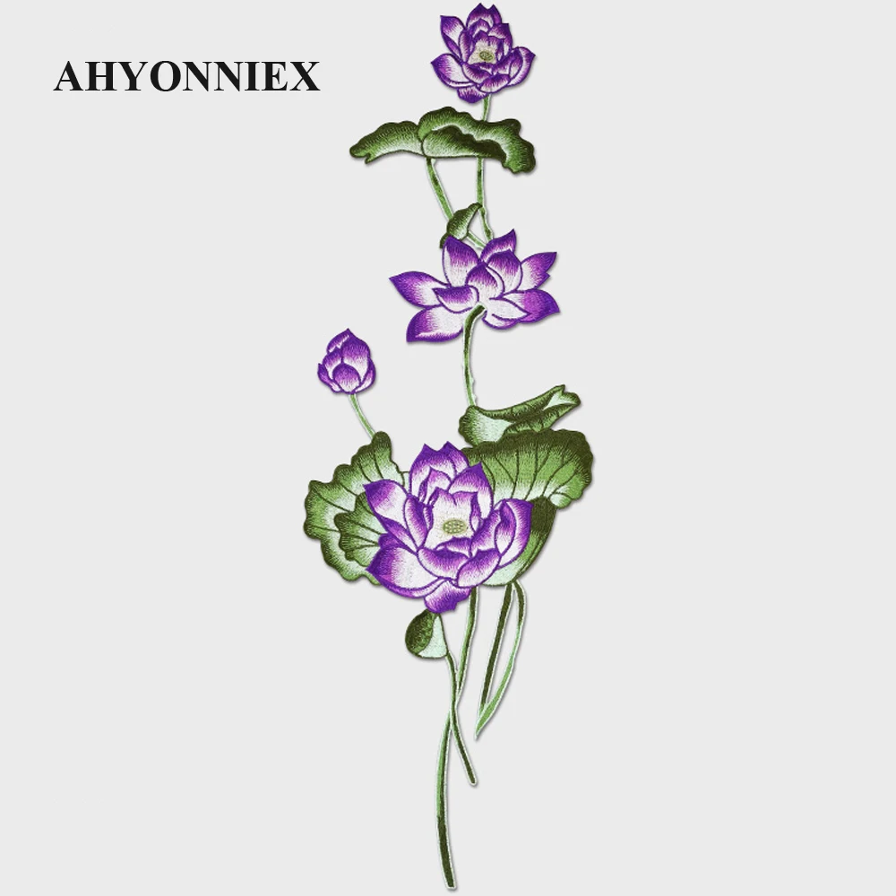 

AHYONNIEX, 3 цвета, 25 см X 78 см, высококачественная искусственная вышивка, патчи с цветком лотоса, нашивка для шитья «сделай сам»