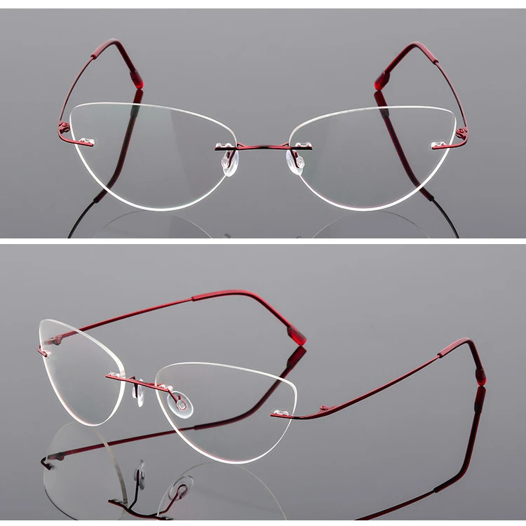 Female Rimless Titanium alloy Glasses Frame, Women Ultralight Cat Eye Eyeglasses Frames, Prescription Presbyopia Myopia Optical - Цвет оправы: Red