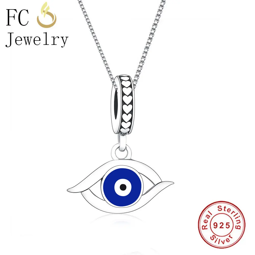 FC Jewelry 925 Sterling Silver Blue Black Enamel Evil Eye Statement Necklace Pendant For My Wife Women Chain Choker Collar 2019 | Украшения