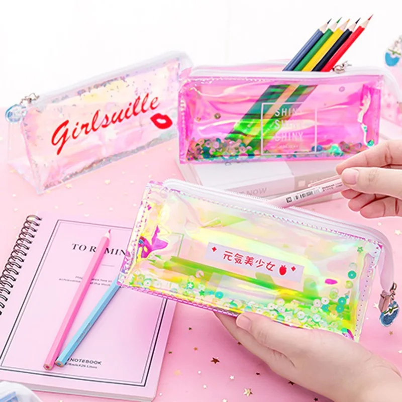 1Pcs Kawaii Pencil Case Cartoon laser Gift Estuches School Pencil Box Pencilcase School Supplies Stationery