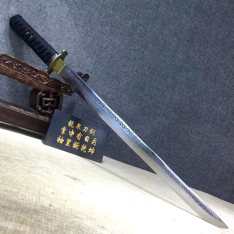 Temper Chinese WUSHU Sword manganese steel Sabre straight Jian With black wood Scabbard
