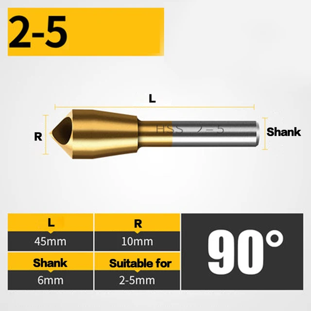 Waveway Titanium Countersink Deburring Drill Taper Hole Cutter Steel/Aluminum Countersunk Head Chamfering Tools 1PCS 2-5