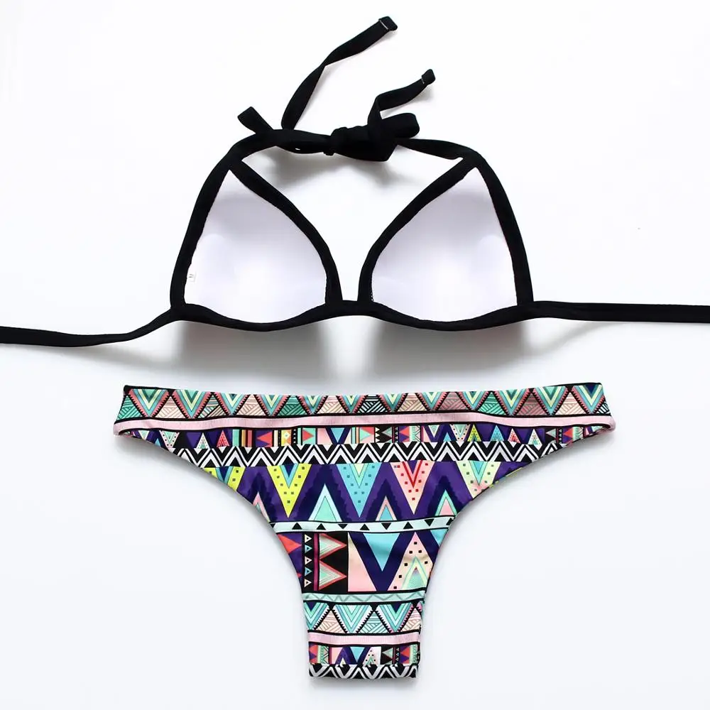 Bandea Sexy Women Swimwear Bikini Set Bandeau Print Swimwear Retro Swimsuit Beachwear Halter Bathing Suit Ha852 Bra Ring Bra Posturebra Case Aliexpress
