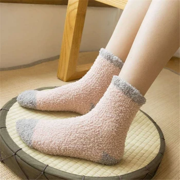 

New Winter Warm Fluffy Socks In Women's Socks Cute Soft Elastic Coral Velvet Socks Indoor Floor Towel Breathable Pure Colors
