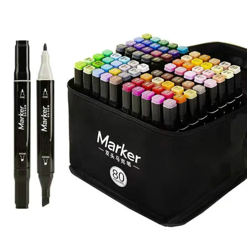 Mark Pen 48 Color Double Head Oil Watercolor Pens Genuine Set Primary School Students 24 /36 /48/ 80 Colors Marker Pencil Gifts