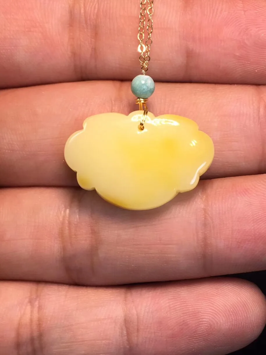 Натуральное желтое Янтарное ожерелье кулон ювелирные изделия для женщин мужчин 16,9x25,7x7,8 мм Форма замков 14K золотые цепочки кристалл кулон AAAAA