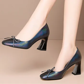 

High Heels Pumps Women bowties Decoration Wedding Shoes 2020 Summer Autumn Office square Toe Fashion 2020 Shoes Woman