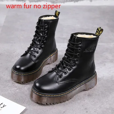 black with fur Модные женские Ботинки Martin; сезон осень-зима; ботильоны на платформе в байкерском стиле; женские ботинки; обувь из искусственной кожи черного цвета - Цвет: black with fur