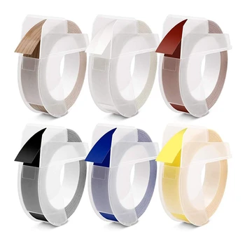 

6Pcs Compatible Embossing Tape Replacement for DYMO Embossing Tape or DYMO Embossing Label Maker, White Print on Black/Clear/Mar