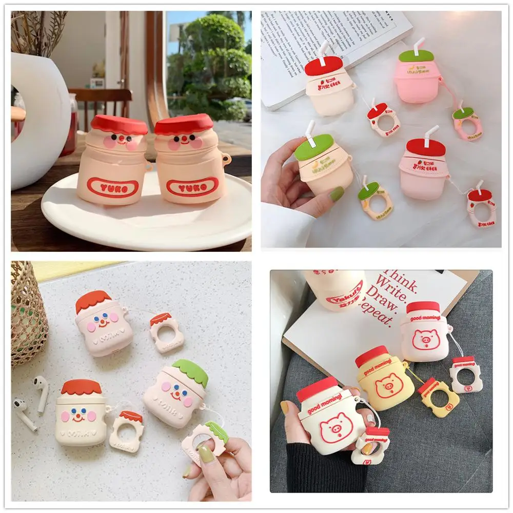 

Hot 3D Smile Yogurt Banana yogurt Bluetooth Wireless Headset Set Silicone Case For Airpods Earphone Protective Shockproof cases