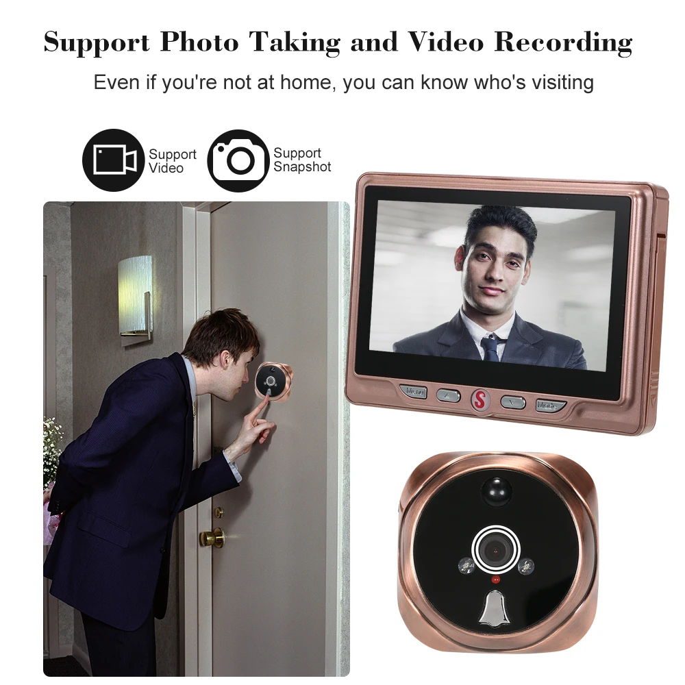 

4.3inch 120 Degree Angles Night Visible Peephole Viewer Doorbell Battery Operated(External) Door Viewer Door Bell Ring
