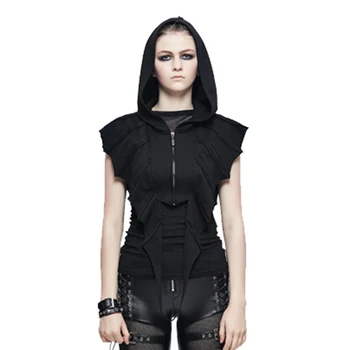 

Devil Fashion Women Punk Style Bat Wing Sleeve Black Short Top Cool Dark Hooded Cotton T-shirts