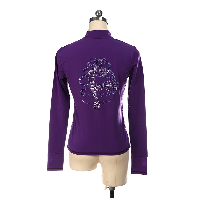 Rhythmic Gymnastics Figure Skating Competition Training Jacket Women Long Sleeve Zipper Top Patinaje Shiny Rhinestone