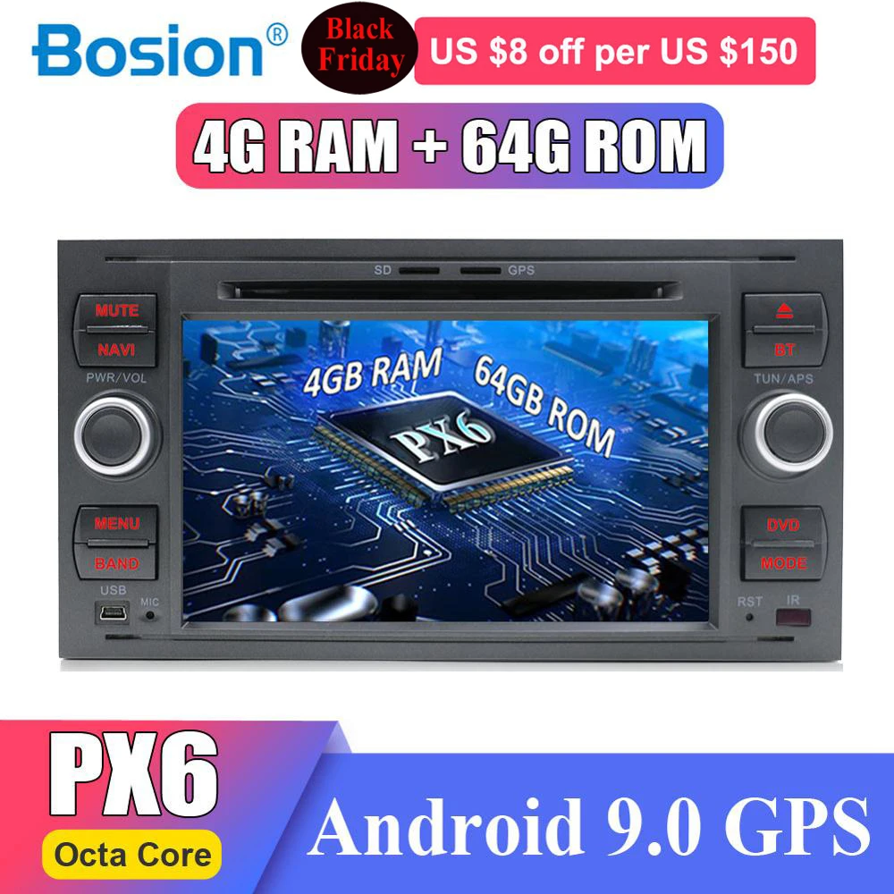 PX6 ram 4G+ rom 64G Android 9,0 Восьмиядерный 2Din автомобильный DVD для FORD для FOCUS 2005-2007 Galaxy Transit радио gps для фокусировки камеры